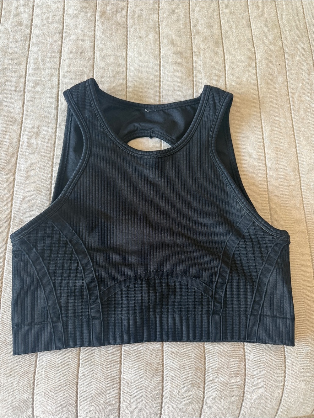 Fabletics Black Ribbed Performance Crop Tank